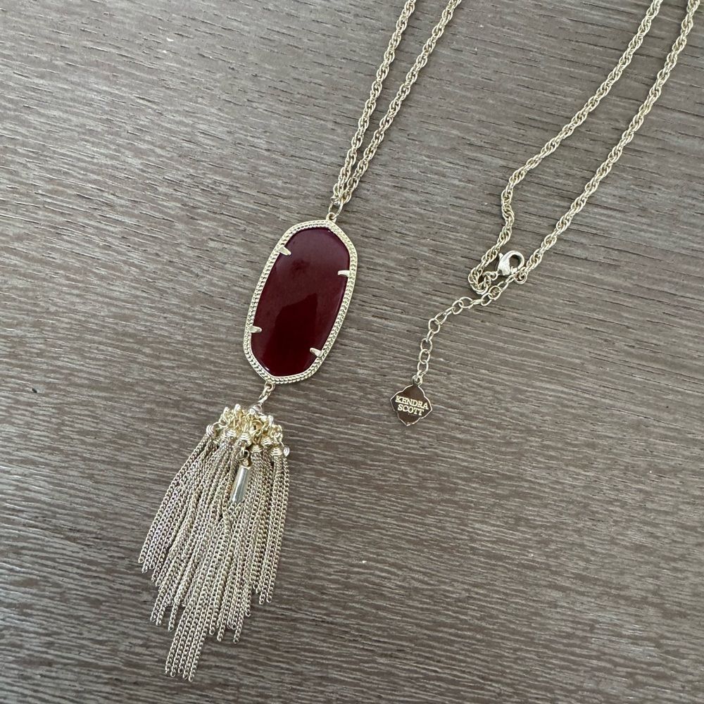 Kendra Scott Rayne Maroon Burgundy Pendant Chain Tassel Long Necklace